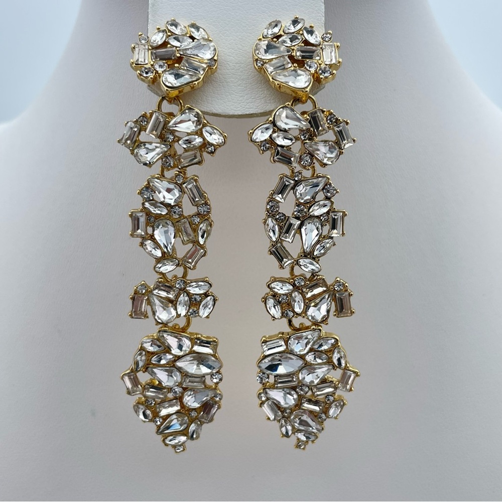 NEW BaubleBar Gold Crystal Statement Drop Earrings 3” Long